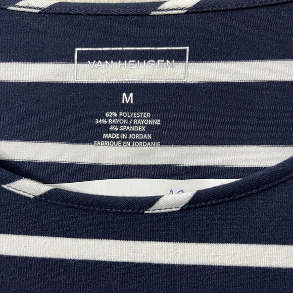 Van Heusen Womens Navy Blue Striped Top Medium Nautical Shirt Long Bell Sleeve - Picture 2 of 5